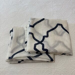 Set Of 2 Pottery Barn 50W x 84L Off-white/ Blue‎ 100% Linen Sheer Curtains